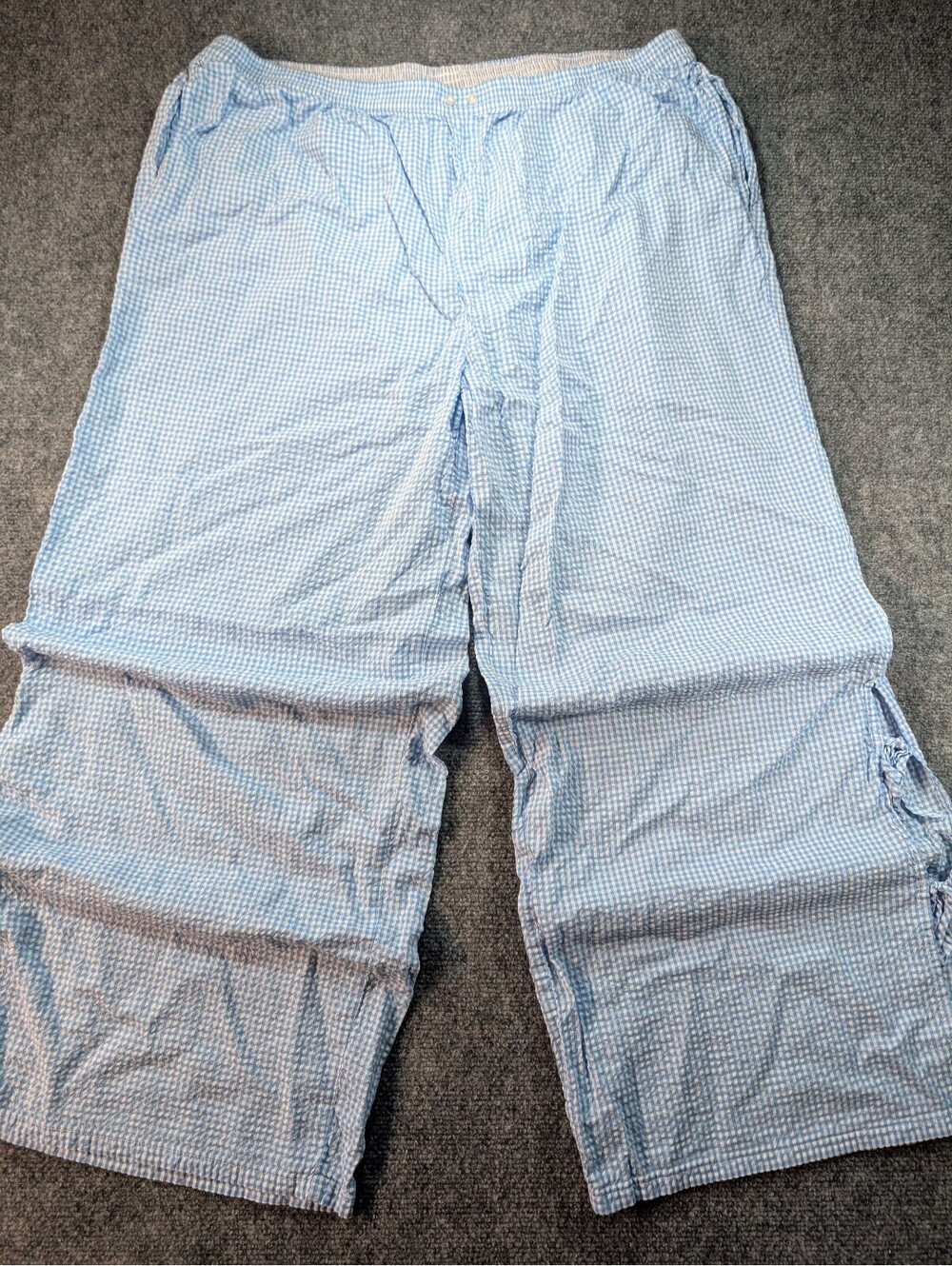 Aerie Off-Duty Womens XL Seersucker Gingham Wide Leg Pajama Lounge Pants Coastal